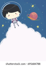 Background Illustration Featuring a Cute Little Boy Wearing a Spacesuit Floating in Space