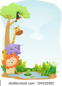 Background Illustration Featuring Cute Safari Animals