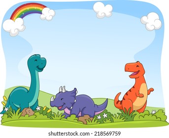 Background Illustration Featuring Dinosaurs Playing in a Valley