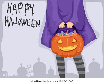 Background Illustration Featuring a Girl Carrying a Basket of Candies