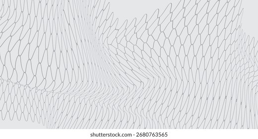 Ilustração de fundo com um padrão de malha hexagonal deformado em uma forma ondulada e curvada que lembra a estrutura do DNA.