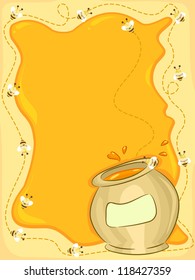 Background Illustration Featuring Honeybees Buzzing Around a Jar of Honey