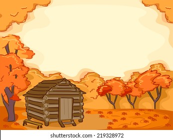 Background Illustration Featuring a Log Cabin Surrounded by Maple Trees
