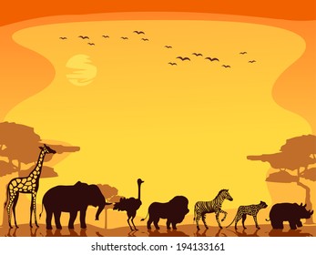 Background Illustration Featuring Safari Animals Walking in a Straight Line