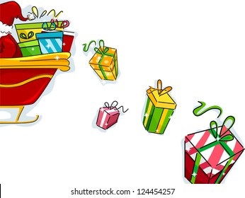 Background Illustration Featuring Santa Claus Dropping Gifts from His Sled