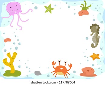 Background Illustration Featuring a Seahorse, an Jellyfish, and a Crab