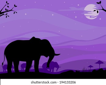 Background Illustration Featuring the Silhouette of an Elephant in a Savanna