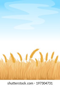 Background Illustration Featuring a Wheatfield Under a Clear Blue Sky