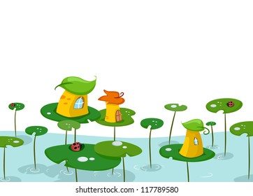 Background Illustration Featuring Whimsical Towers on Giant Leaves