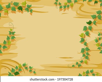 Background Illustration Featuring a Wooden Slab with Vines Growing Around it