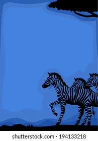 Background Illustration Featuring Zebras Framed by the Silhouette of a Savanna