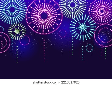 Background illustration of fireworks shining in colorful neon color
