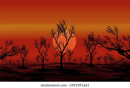 background illustration of forest in autumn at dusk with moonlight