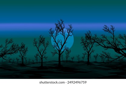 background illustration of forest in autumn at night on purple background