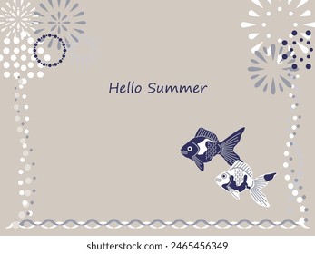 Background illustration of goldfish and fireworks inspired by summer (3 colors)