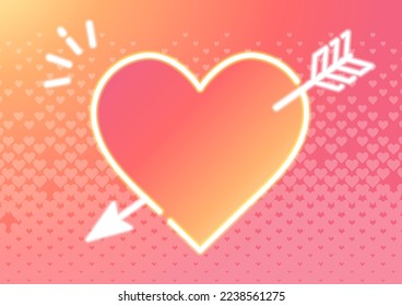 Background illustration of gradient pink heart with arrow, colorful and cute banner template for Valentine's day.