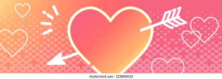 Background illustration of gradient pink heart with arrow, colorful and cute banner template for Valentine's day.