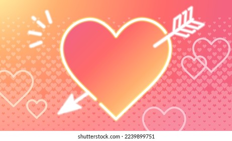 Background illustration of gradient pink heart with arrow, colorful and cute banner template for Valentine's day.