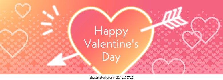 Background illustration of gradient pink heart with arrow, colorful and cute banner template for Valentine's day.