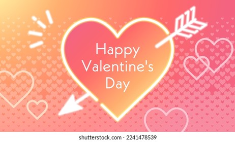 Background illustration of gradient pink heart with arrow, colorful and cute banner template for Valentine's day.