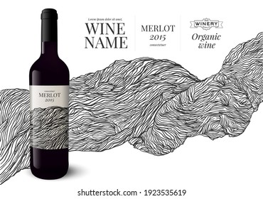 background illustration with grape stump lines. Wine strain silhouette. Drawing for wine labels, catalog design, background web banners, menus, brochures. Elegant and creative vector background