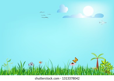 background illustration of grass and sky
