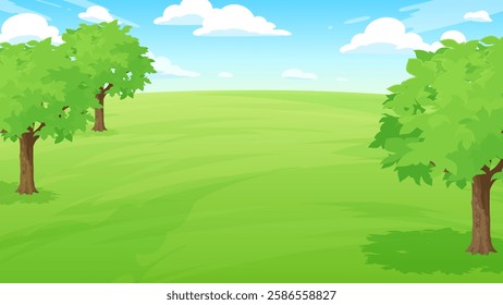 Background illustration of a grassy park with trees_16:9