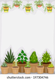 Background Illustration of a Greenhouse Housing Different Types of Plants