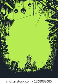 Background Illustration of Halloween Border with Plants, Skeleton and Pineapple Monsters