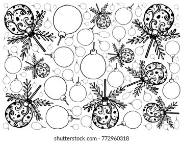 Background Illustration Hand Drawn Sketch of Lovely Christmas Balls and Christmas Ornaments, Sign For Xmas Celebration Event. 