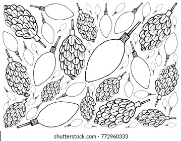 Background Illustration Hand Drawn Sketch of Various Style of Lovely Pine Cone with Christmas Light, Sign For Xmas Celebration Event. 
