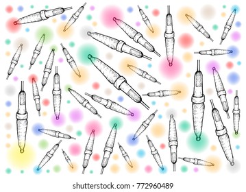 Background Illustration Hand Drawn Sketch of Various Style of Lovely Christmas Lights Hanging on The Air, One of The Most Often Seen Symbols of Christmas. 

