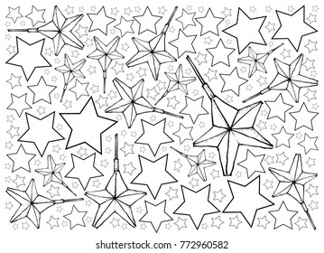 Background Illustration Hand Drawn Sketch Collection of Moravian Stars or Herrnhuter Sterns Illuminated Advent, Christmas or Epiphany Decoration. 