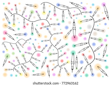 Background Illustration Hand Drawn Sketch of Various Style of Lovely Christmas Lights, One of The Most Often Seen Symbols of Christmas. 