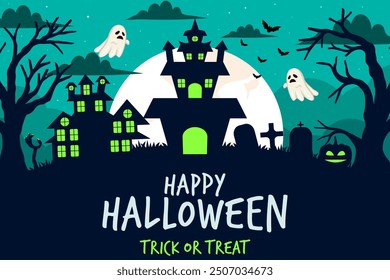 background illustration for happy halloween in flat design