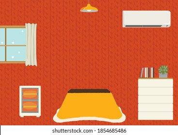 Background illustration of a heated room in the winter season