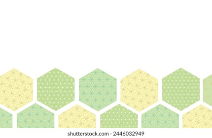 Background illustration of hexagonal tiles with yellow-green Japanese pattern