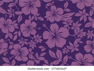 Background illustration with hibiscus pattern for vintage aloha shirt design. seamless.purple.