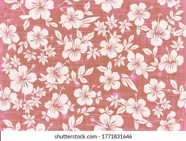 Background illustration with hibiscus pattern for vintage aloha shirt design. seamless.red.