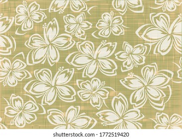 Ilustración de fondo con patrón de hibiscus para el diseño vintage de la camisa de aloha. sin costuras. amarillo verde.