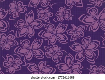 Background illustration with hibiscus pattern for vintage aloha shirt design. seamless.purple.