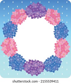 Ilustración de fondo de hidrangea redonda de ornamento floral y lluvia con espacio de copia