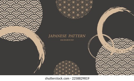 Background illustration of japanese pattern and circle written with a brush