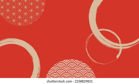Background illustration of japanese pattern and circle written with a brush