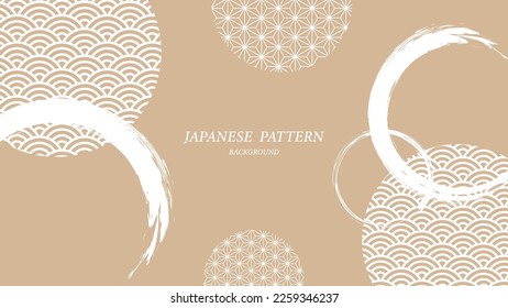 Background illustration of japanese pattern and circle written with a brush