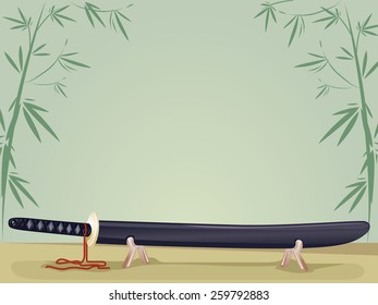 Background Illustration of a Japanese Sword Resting on a Stand
