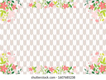 background illustration of Japanese traditional allow pattern "yagasuri" and cherry blossom frame