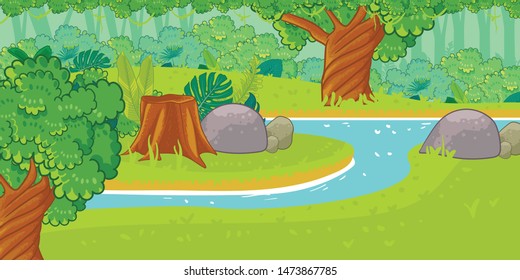 Background illustration with jungle. African nature in a cartoon style.