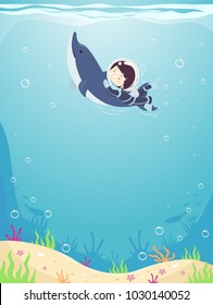 Background Illustration of a Kid Boy Scuba Diving with a Dolphin