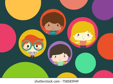Ilustración de fondo de niños en grandes círculos